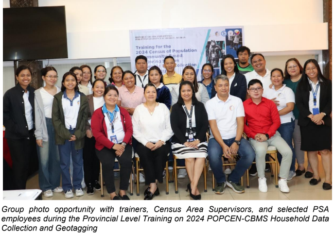 Group photo opportunity with trainers, CASs, and selected PSA employees during the Provincial Level Training on 2024 POPCEN-CBMS Household Data Collection and Geotagging