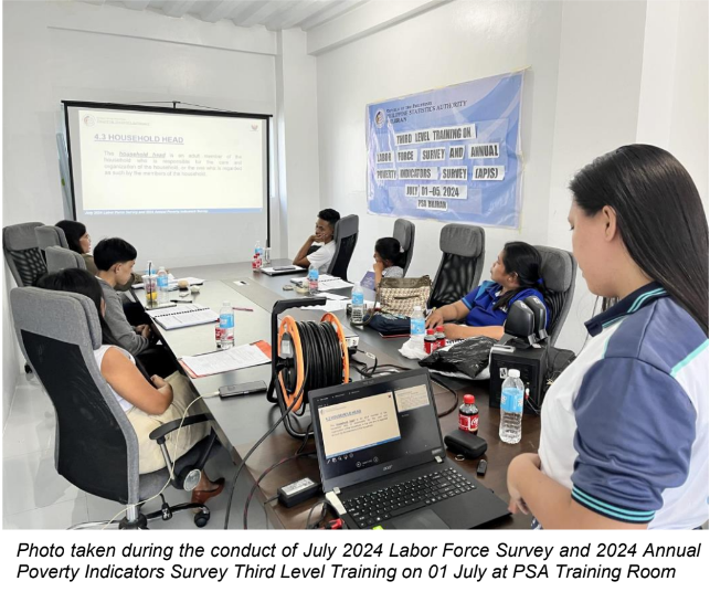 Photo taken during the conduct of July 2024 Labor Force Survey and 2024 Annual Poverty Indicators Survey Third Level Training on 01 July at PSA Training Room